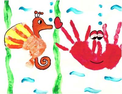 Seahorse & Crab finger painting