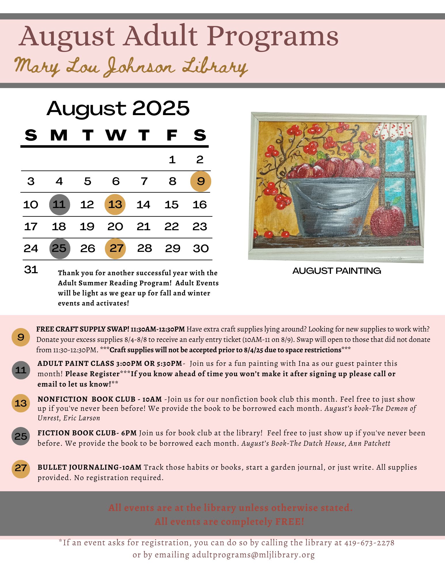 August Adult Programs