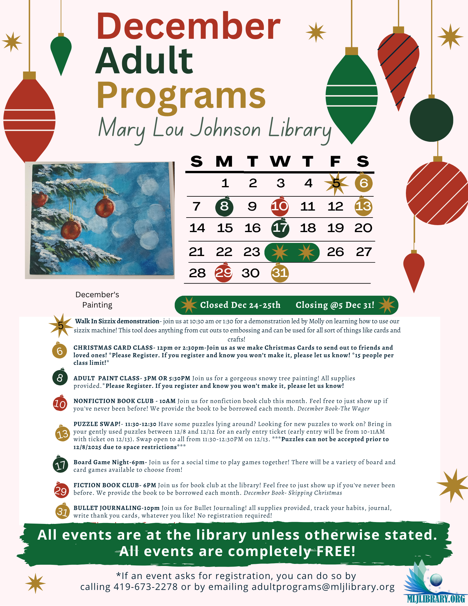 December 2025 Adult Calendar