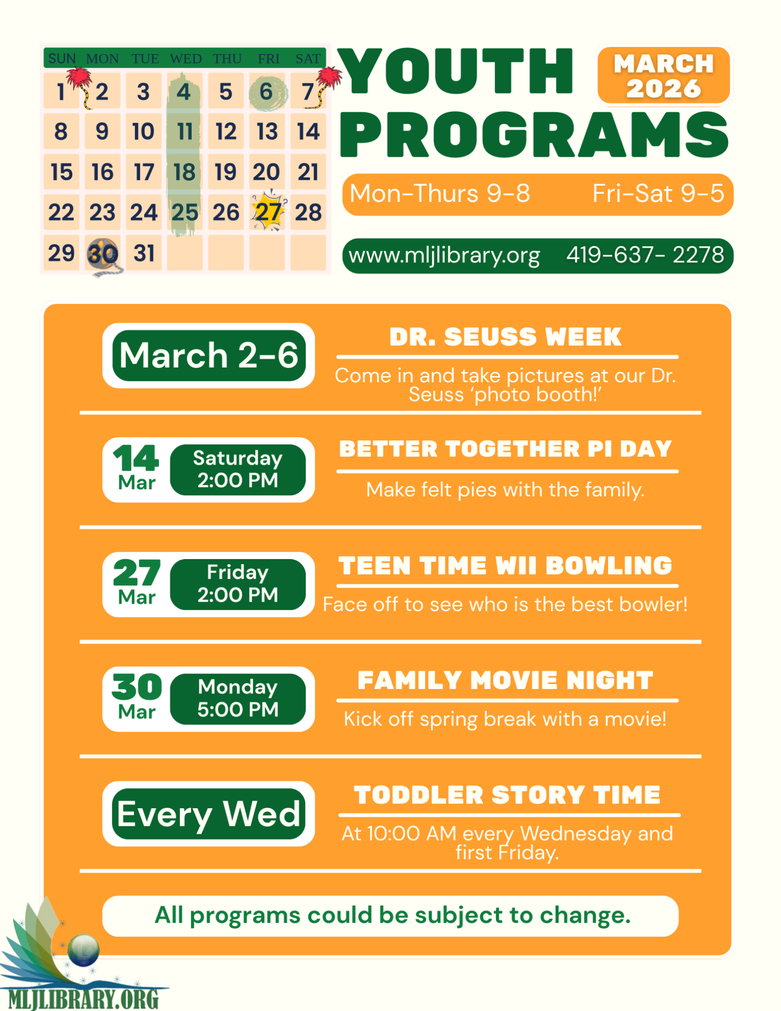 Here you can find the March youth programs