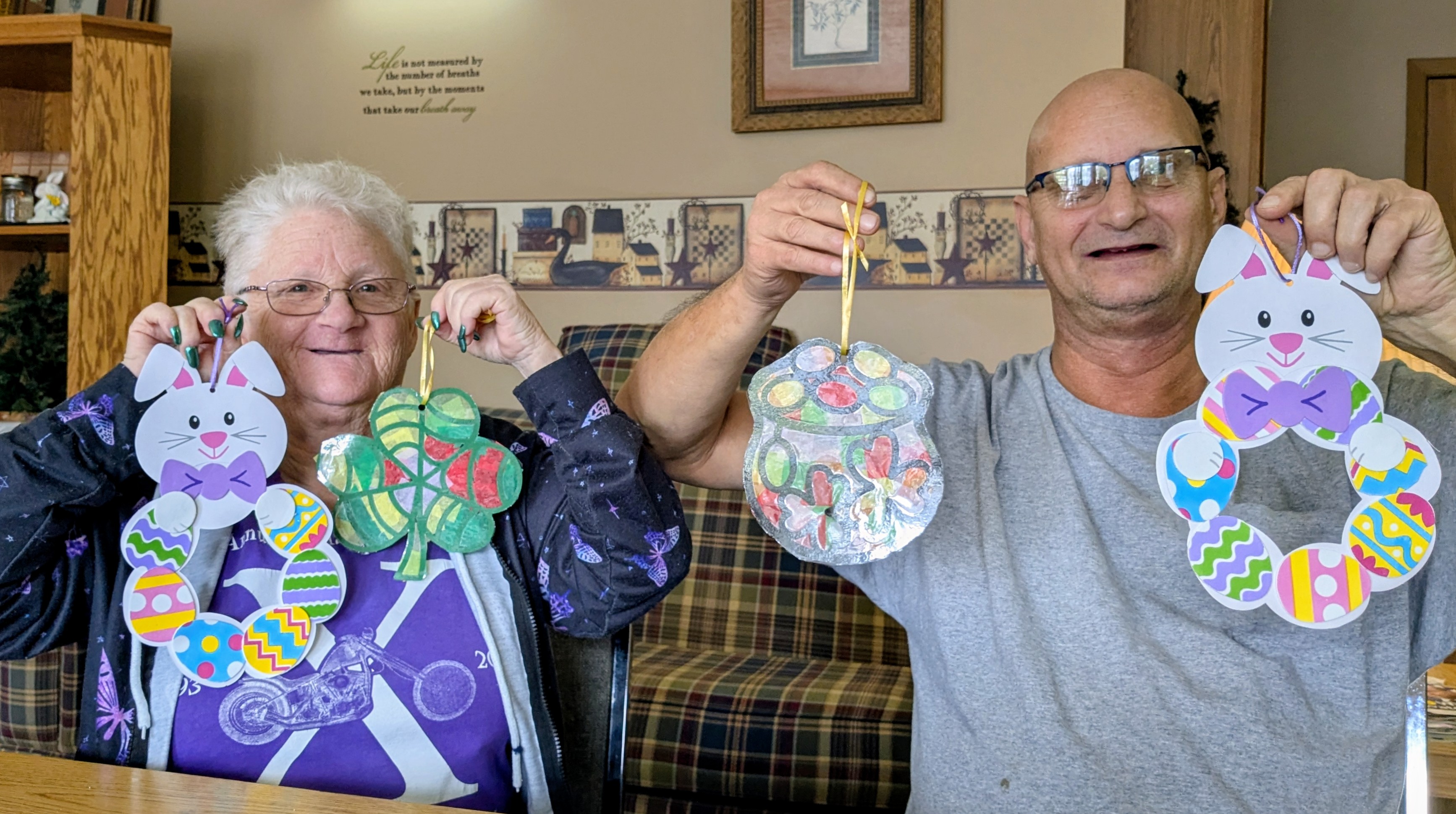 Connie and Dale show off their Spring crrafts