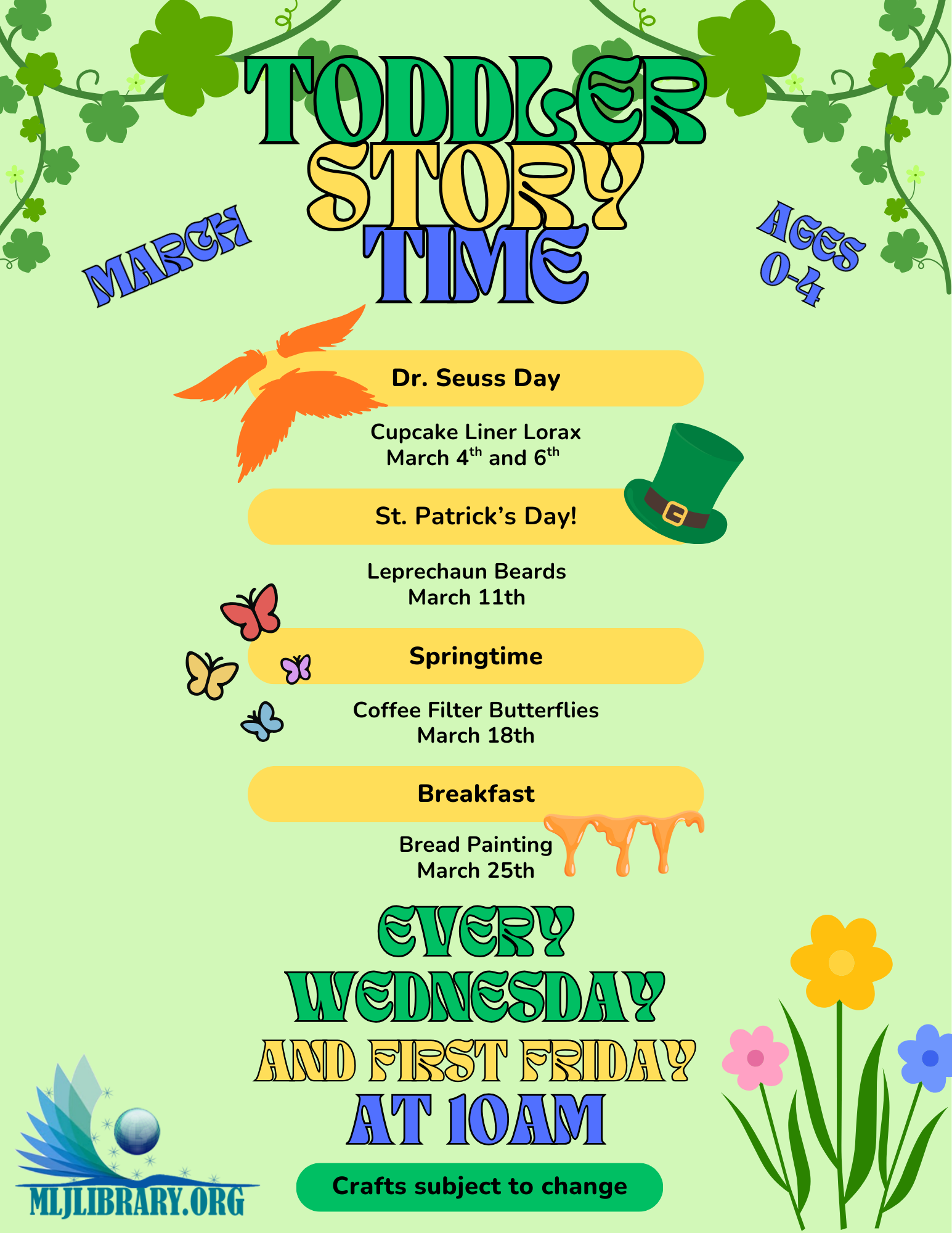 March Toddler Story time calendar