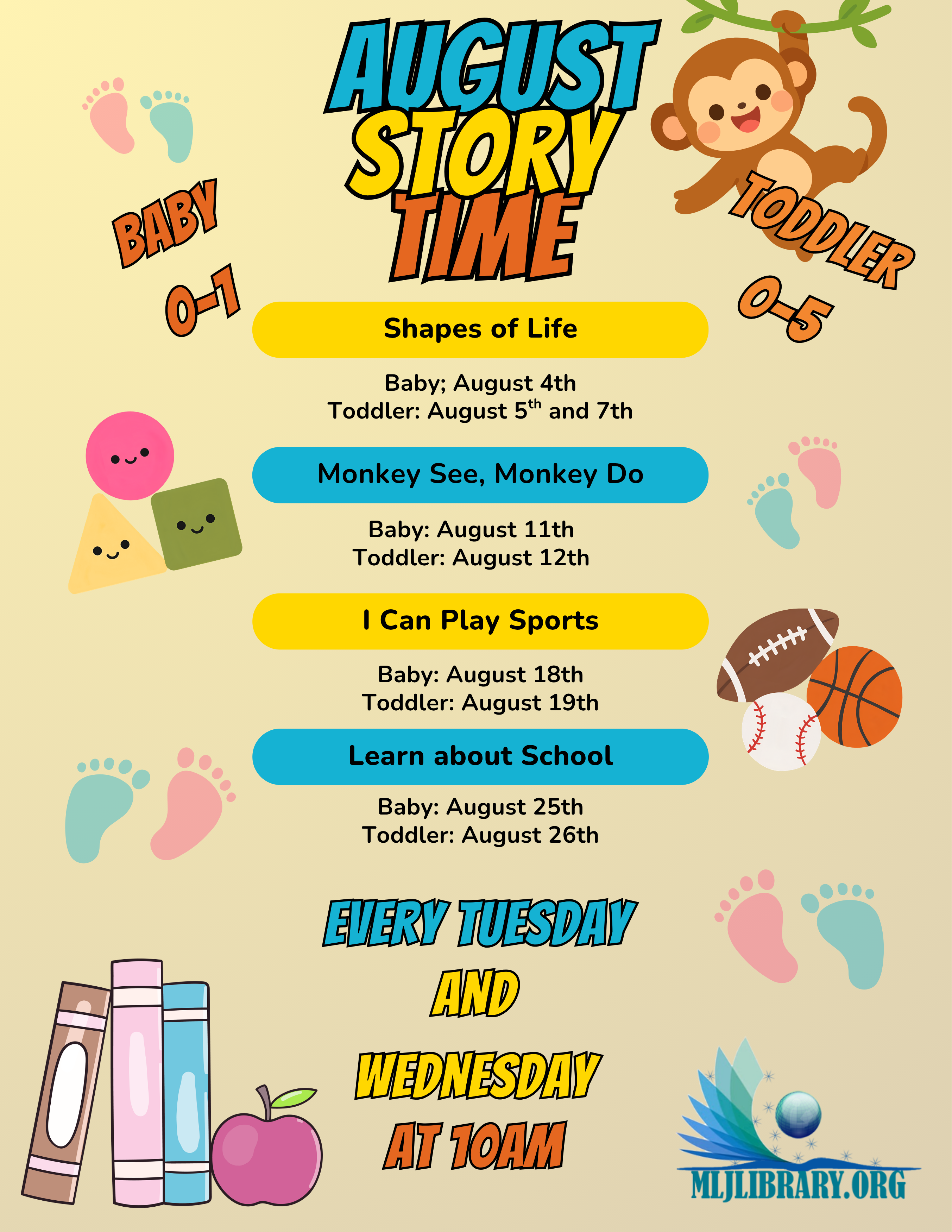 List of events for Baby and Toddler Story times in August