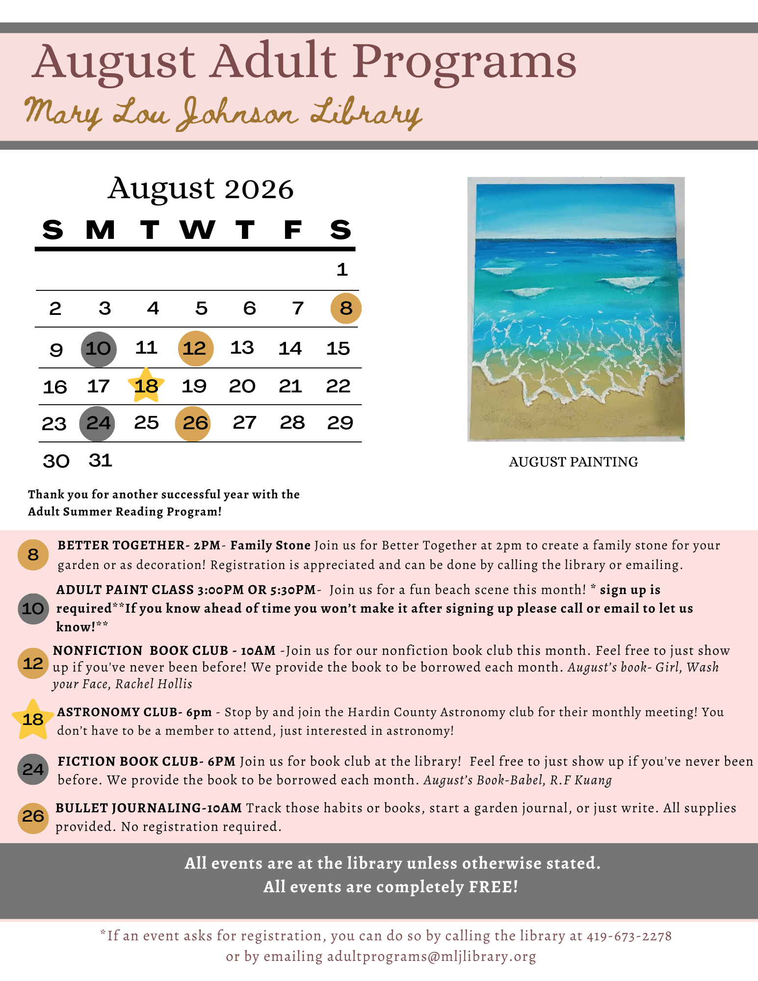 August '26 adult programs