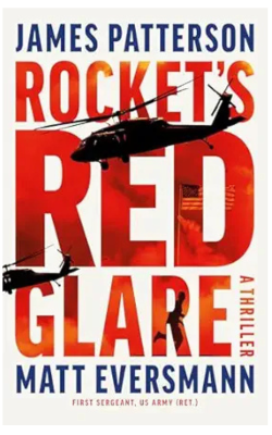 Black helicopter hovering over the title