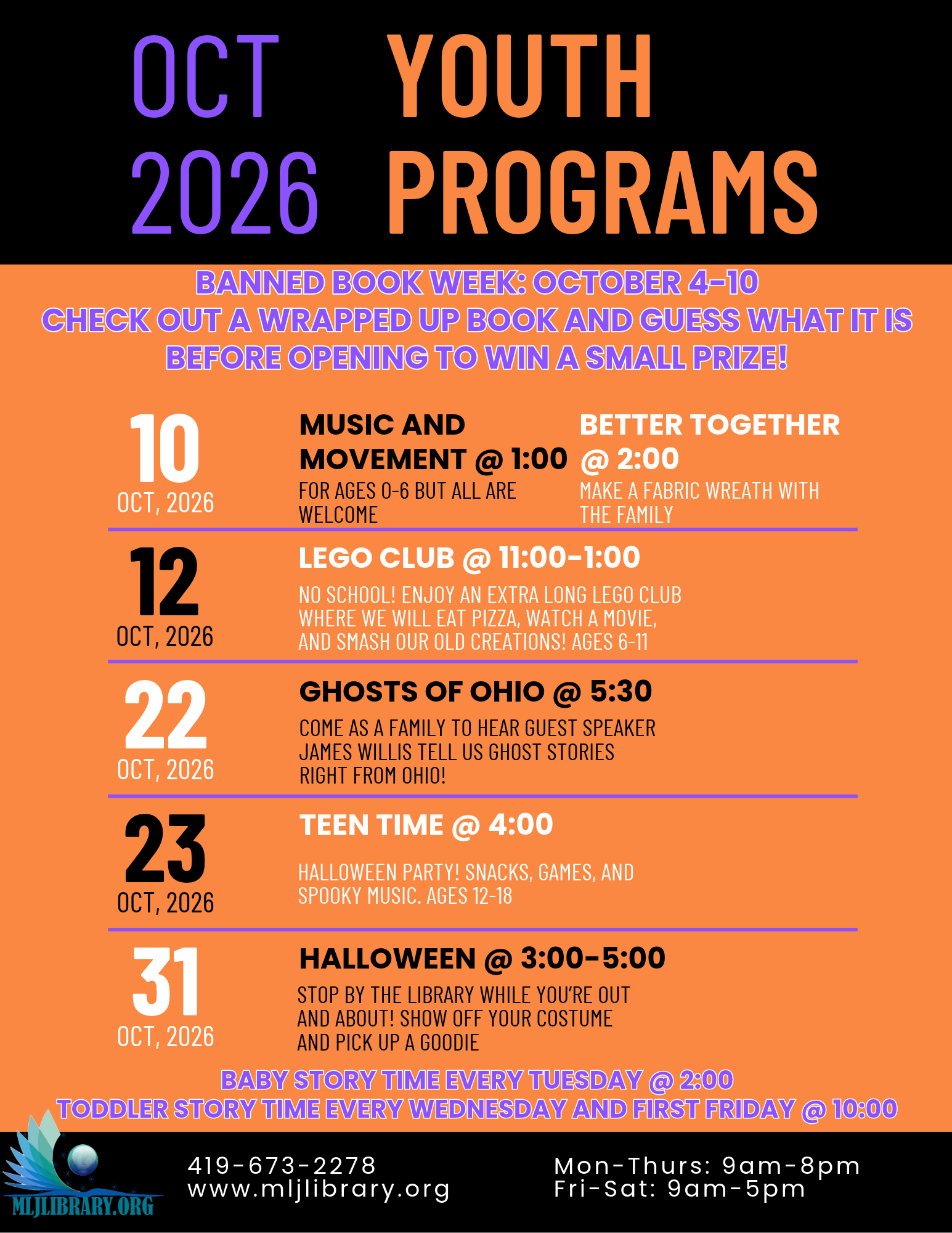 A list of Youth Programs for October
