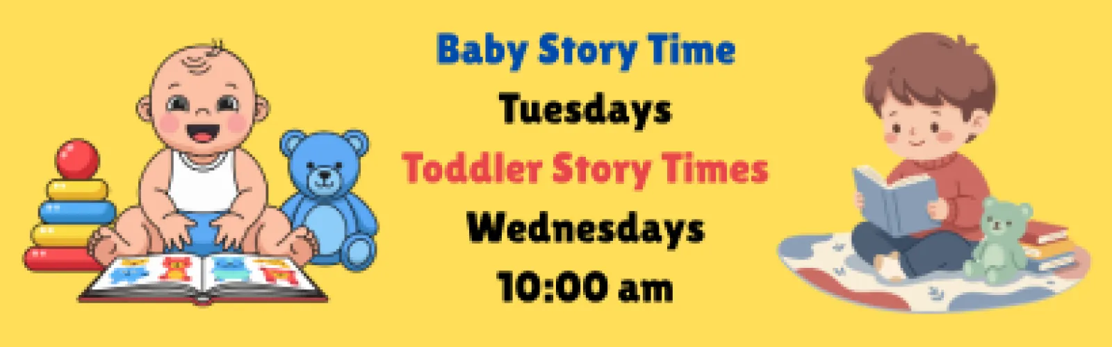 Baby and Toddler Storytimes with baby and little boy with books