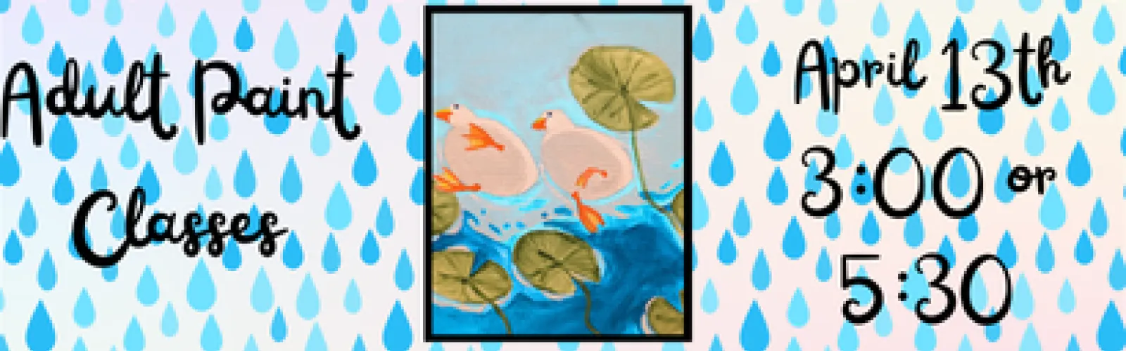 painting of ducks and water lilies as seen looking up from the bottom of a pond.