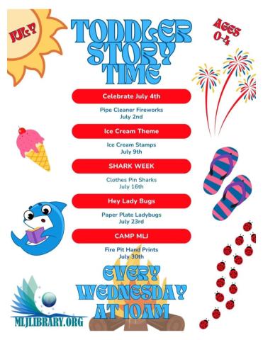 Toddler Storytime July calendar